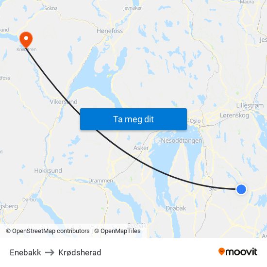 Enebakk to Krødsherad map