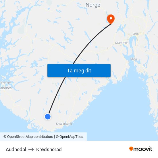 Audnedal to Krødsherad map