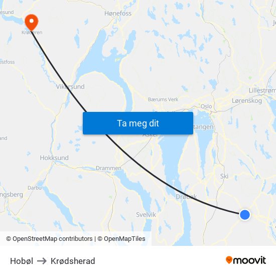 Hobøl to Krødsherad map