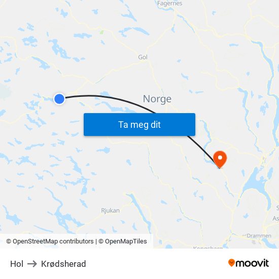 Hol to Krødsherad map