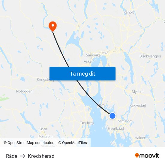 Råde to Krødsherad map