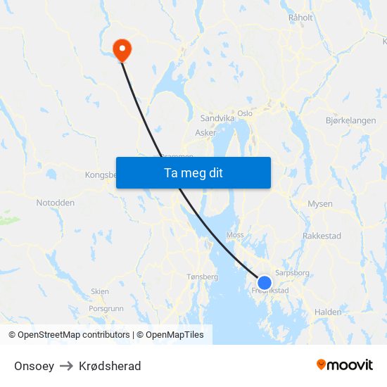 Onsoey to Krødsherad map