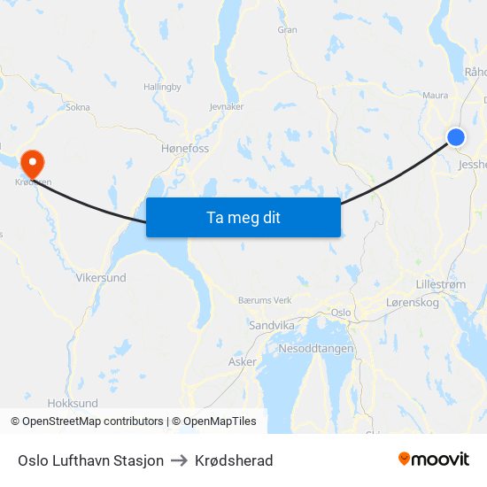 Oslo Lufthavn Stasjon to Krødsherad map