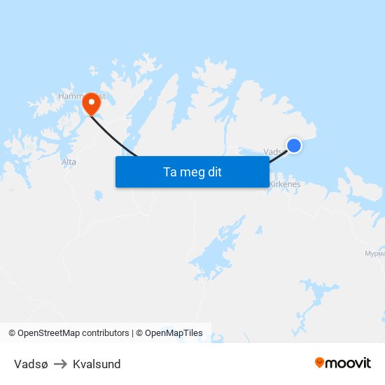 Vadsø to Kvalsund map