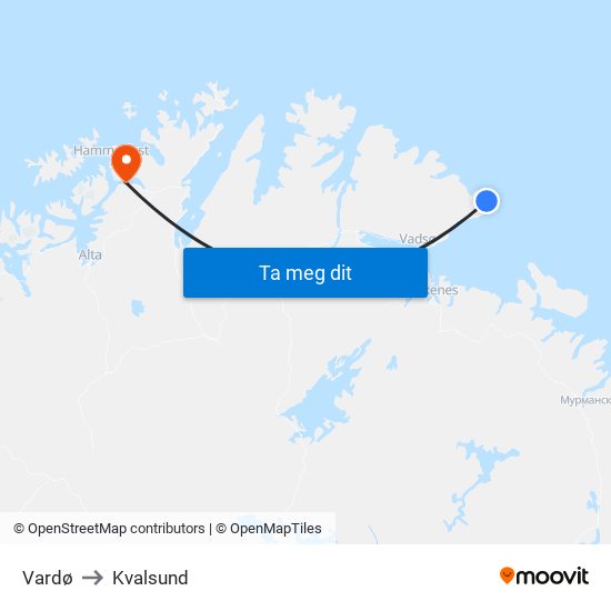 Vardø to Kvalsund map