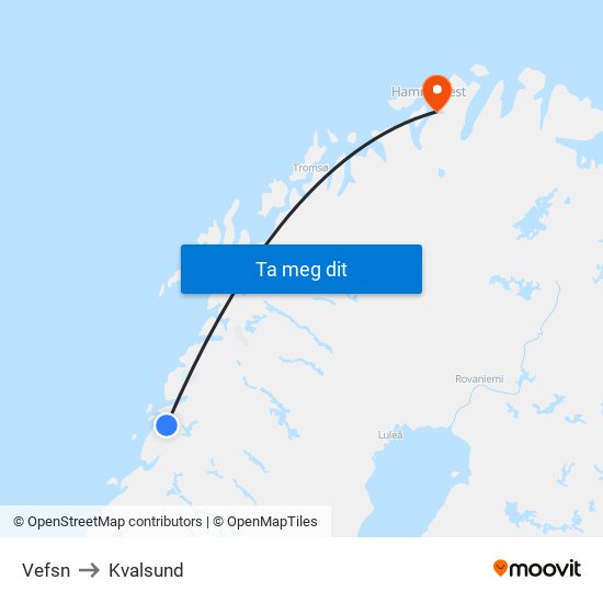Vefsn to Kvalsund map