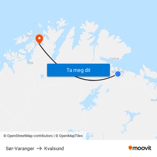 Sør-Varanger to Kvalsund map