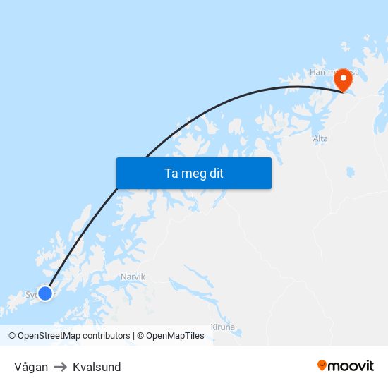 Vågan to Kvalsund map