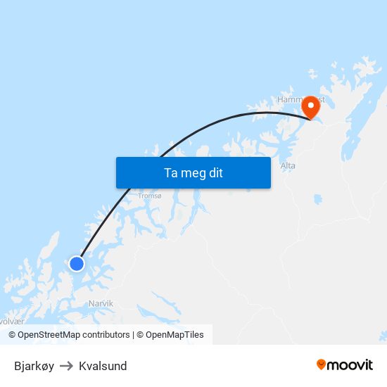 Bjarkøy to Kvalsund map