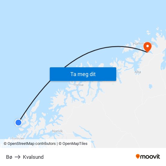 Bø to Kvalsund map