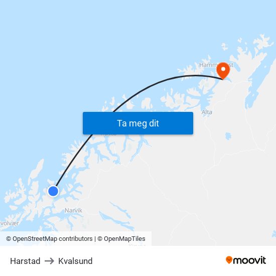 Harstad to Kvalsund map