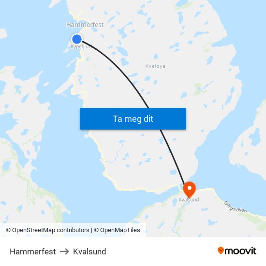 Hammerfest to Kvalsund map
