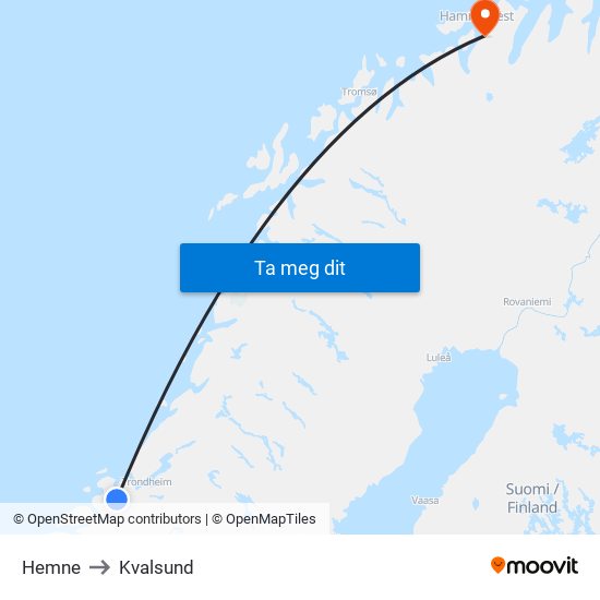 Hemne to Kvalsund map