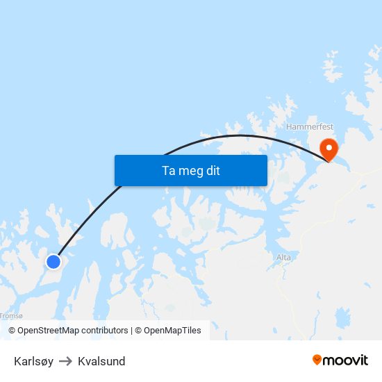 Karlsøy to Kvalsund map