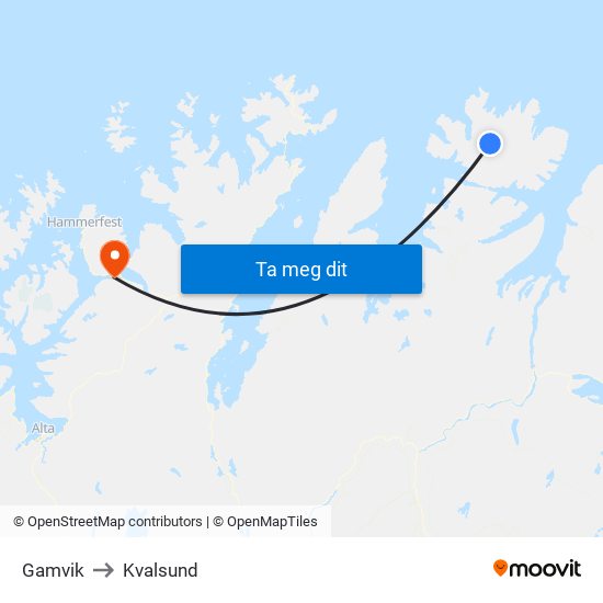 Gamvik to Kvalsund map