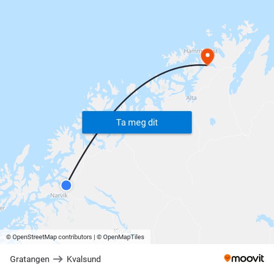 Gratangen to Kvalsund map