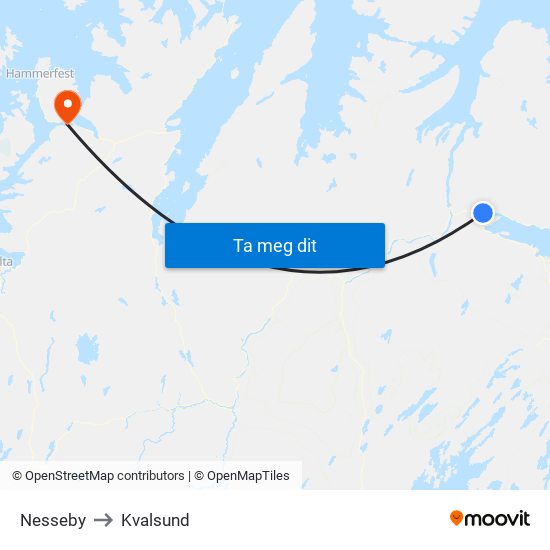 Nesseby to Kvalsund map