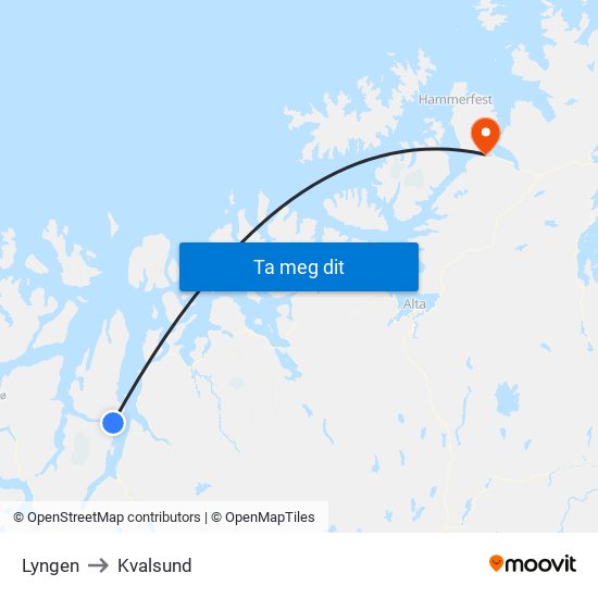 Lyngen to Kvalsund map