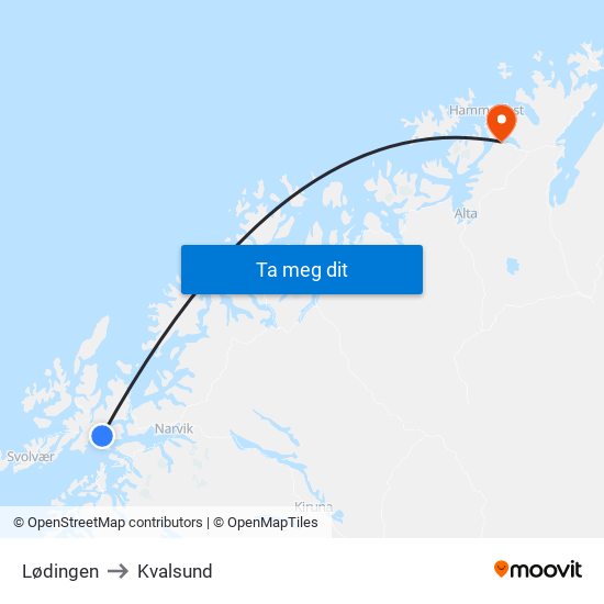 Lødingen to Kvalsund map