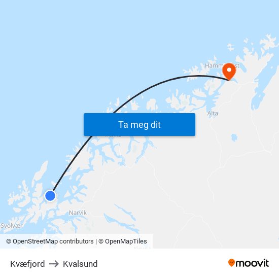 Kvæfjord to Kvalsund map