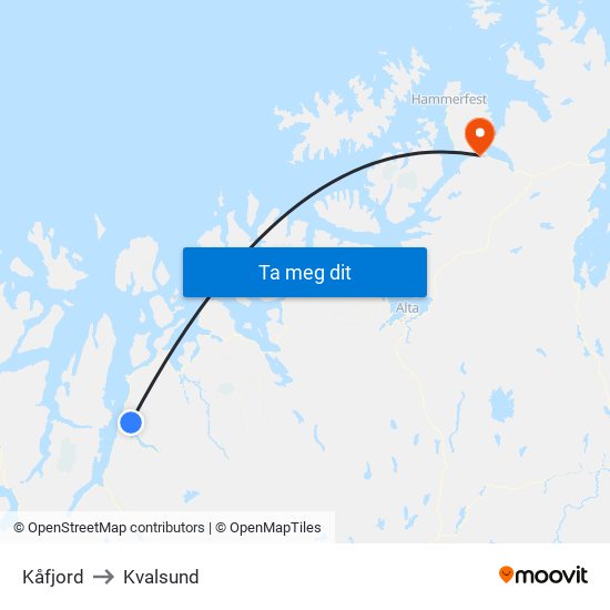 Kåfjord to Kvalsund map