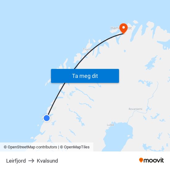 Leirfjord to Kvalsund map