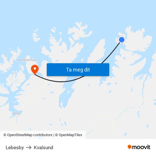 Lebesby to Kvalsund map