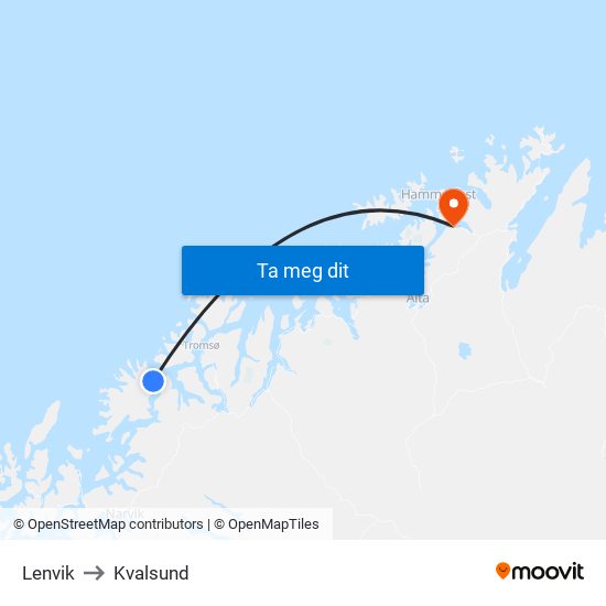 Lenvik to Kvalsund map