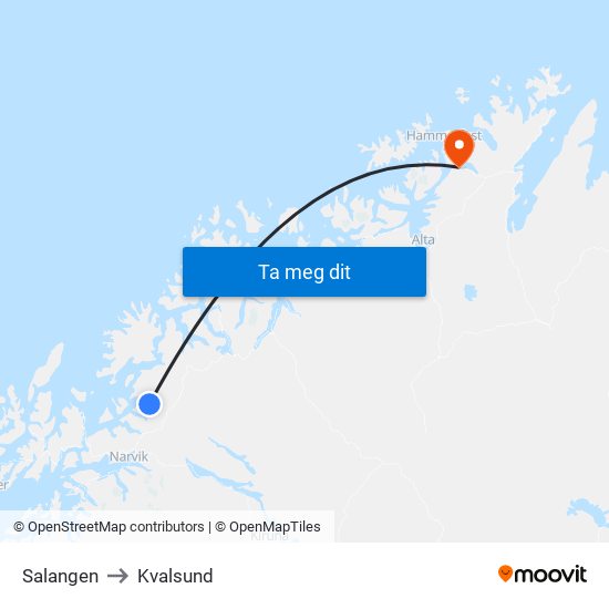 Salangen to Kvalsund map