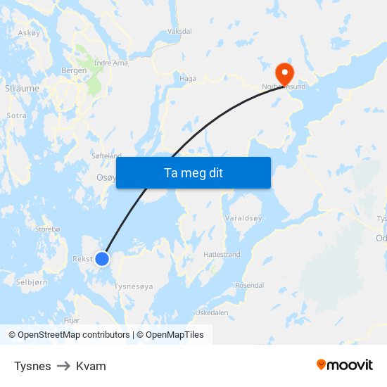 Tysnes to Kvam map