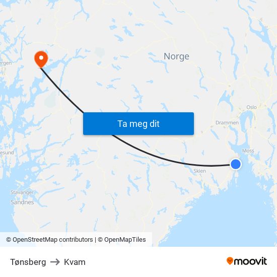 Tønsberg to Kvam map