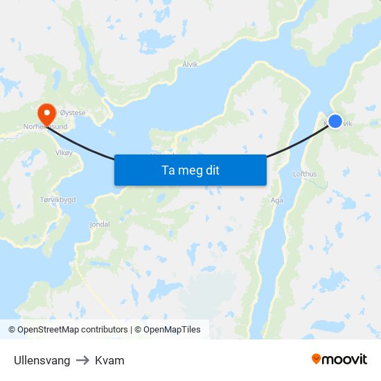Ullensvang to Kvam map