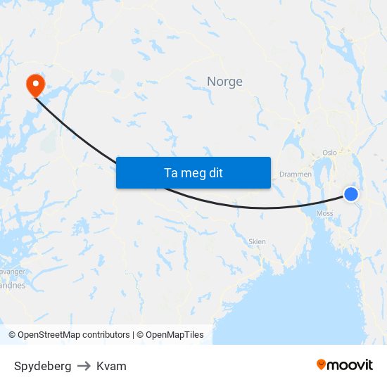 Spydeberg to Kvam map