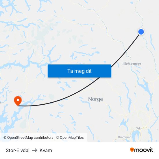 Stor-Elvdal to Kvam map