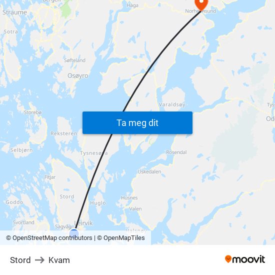 Stord to Kvam map