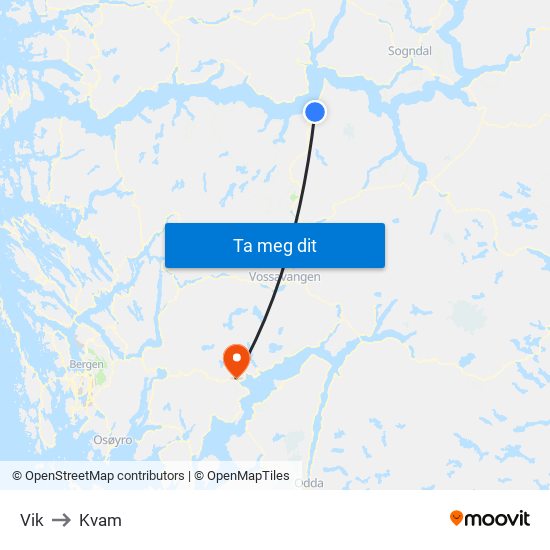 Vik to Kvam map