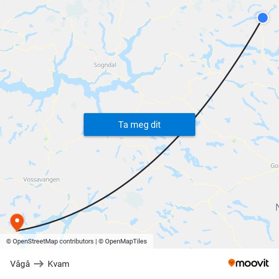 Vågå to Kvam map