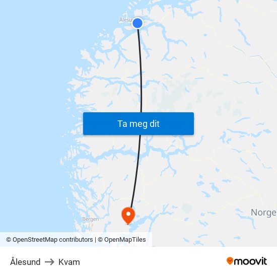 Ålesund to Kvam map