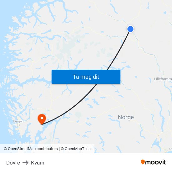 Dovre to Kvam map