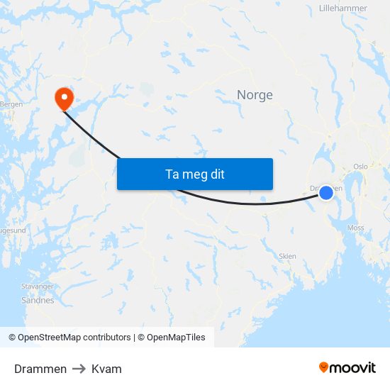 Drammen to Kvam map