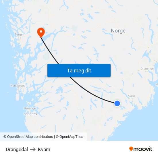 Drangedal to Kvam map