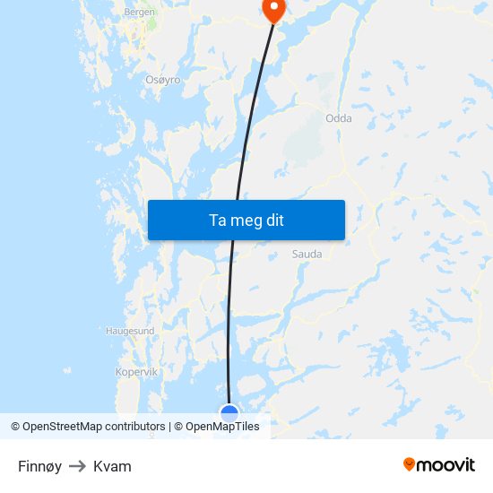 Finnøy to Kvam map