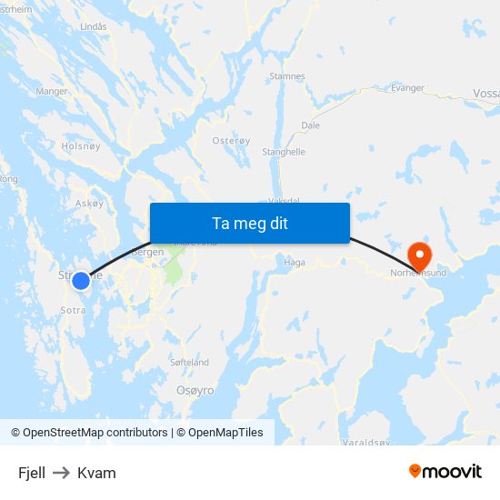 Fjell to Kvam map