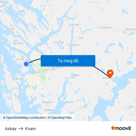 Askøy to Kvam map