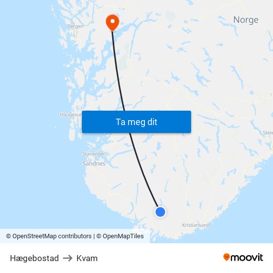 Hægebostad to Kvam map