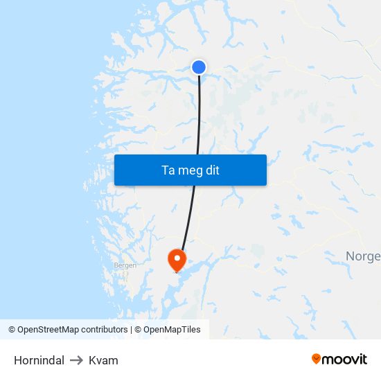 Hornindal to Kvam map