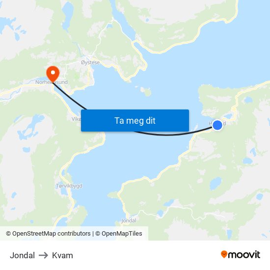 Jondal to Kvam map