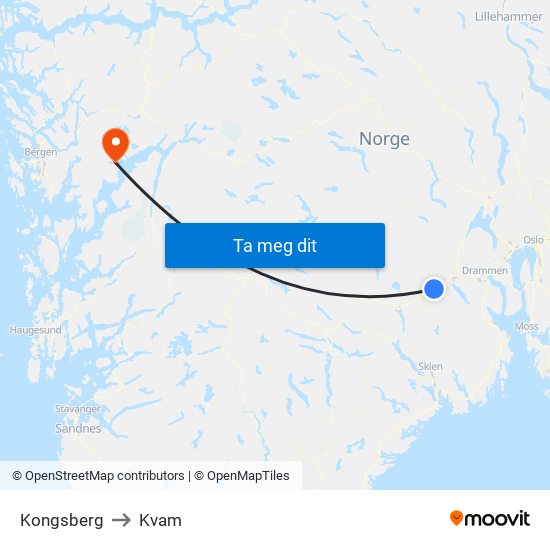 Kongsberg to Kvam map
