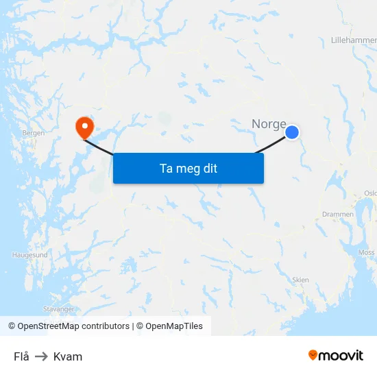 Flå to Kvam map
