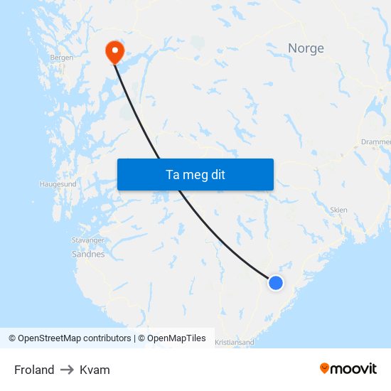 Froland to Kvam map